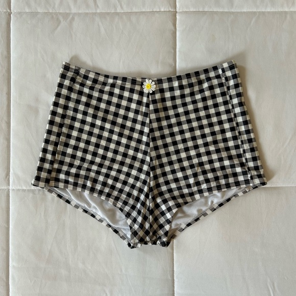 Betsey Johnson Gingham High Waisted Boyshort Bikini Bottoms - Picture 2 of 16